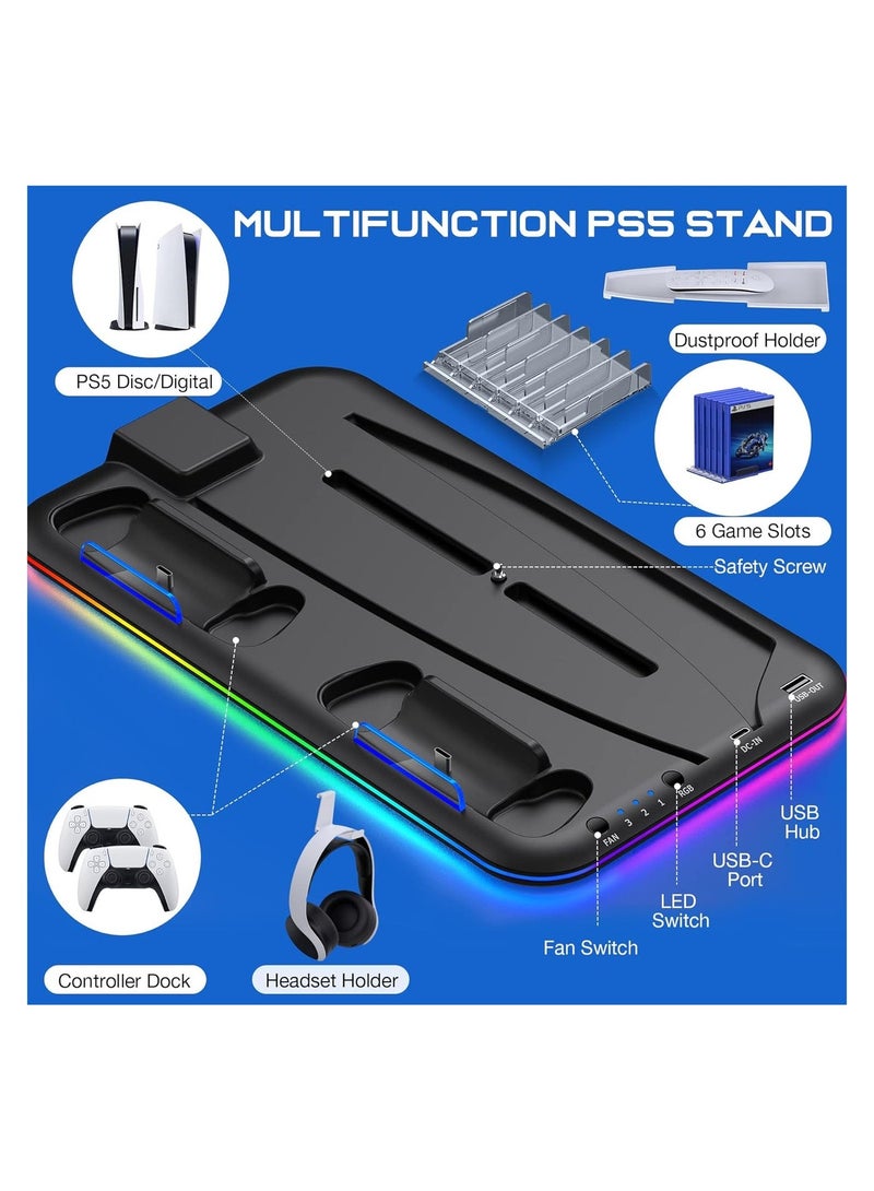 ARNOTEC شاحن وحدة تحكم PS5، مبرد قاعدة توصيل LED لجهاز Sony Playstation 5، قاعدة دعم وحدة التحكم، حامل الألعاب، ملحقات الألعاب - Image 4